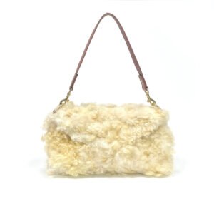 White felted wool handbag with natural fleece texture and cork strap, WoolBorne Signature Cloud No. 004